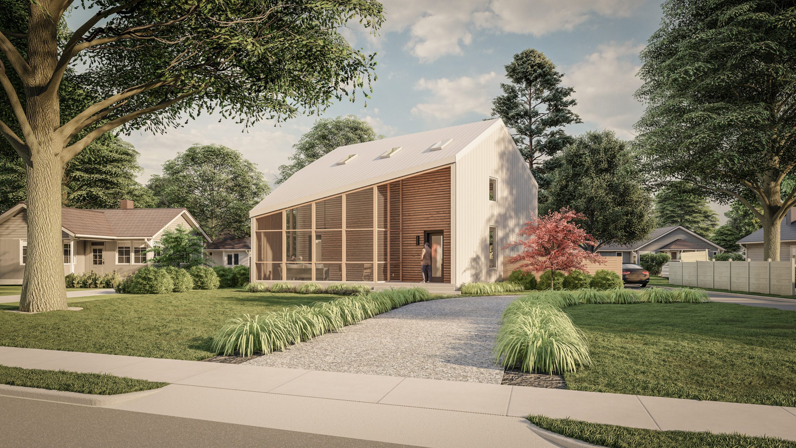 Overbrook Passive House Driveway Screen Porch Entry